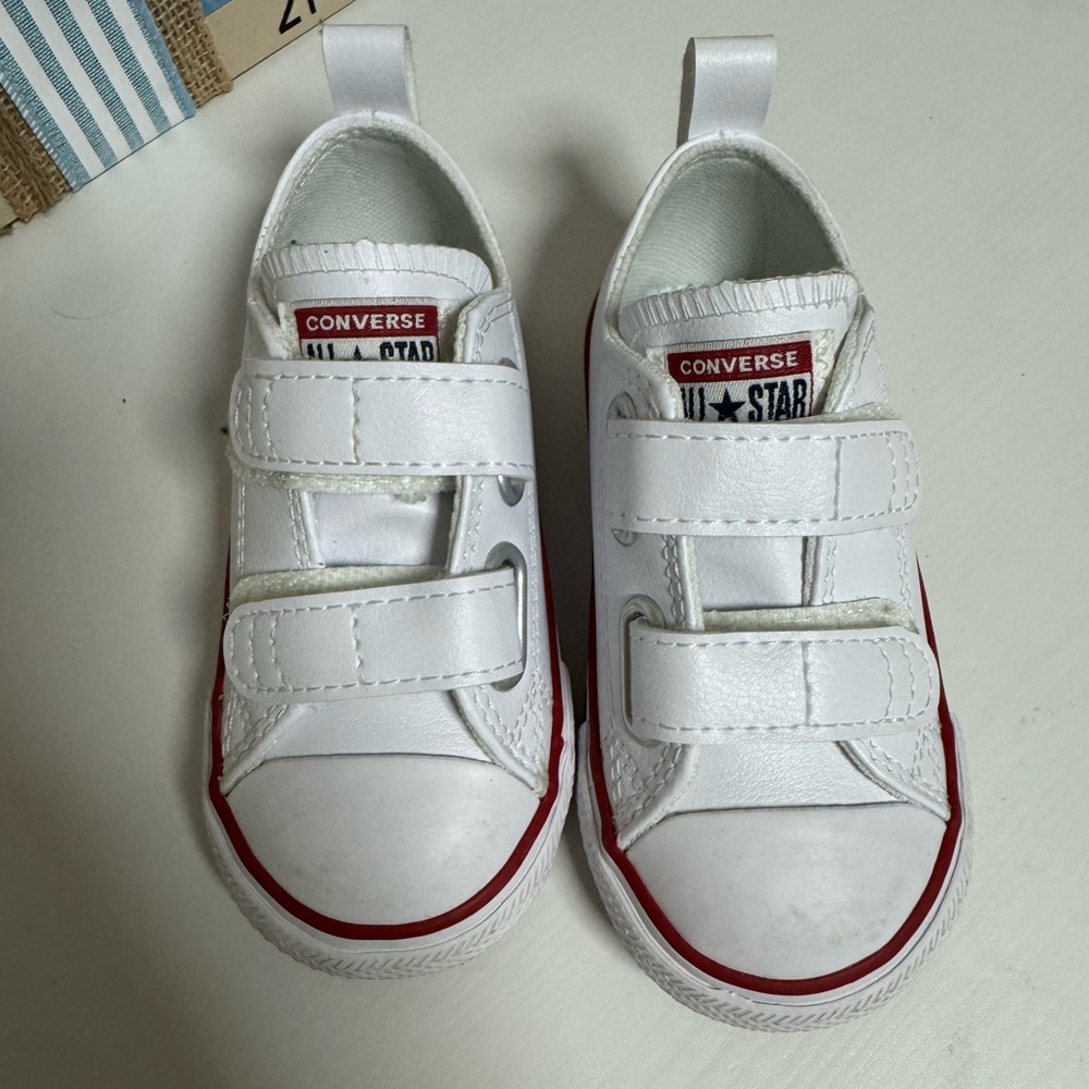 Converse All Star White and Red Kids Sneakers